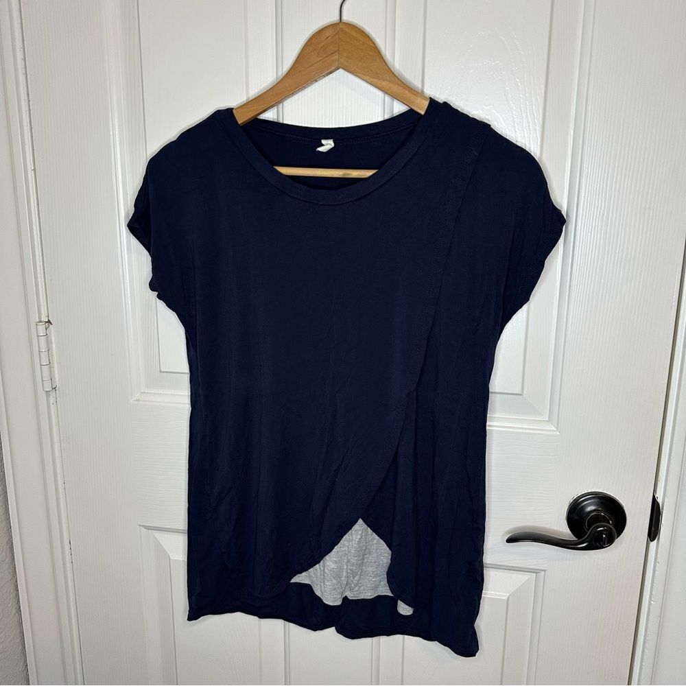 Pinkblush Maternity Navy Blue Grey Modal Blend Wrap Top S Minimalist Lagonlook